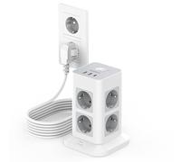 TESSAN Tour Multiprise Parafoudre et Surtension avec 8 Sortie AC et 3 USB, Prise Multiple avec Interrupteur et Rallonge Electrique 5M, Adaptateur Secteur 3600W Conivent pour Bureau et Maison, Gris