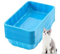 Tessco for you Lot de 60 bacs à litière jetables en plastique recyclables pour animaux de compagnie, 42 x 26 x 8,6 cm (bleu)
