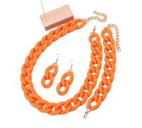 Tesselite 4 pièces/Ensemble Collier Ras du Cou chaîne à maillons acryliques pour Femmes bohème Mat coloré Boucles d'oreilles Bracelet Colliers Ensembles de Bijoux, Orange Rouge, Taille Unique