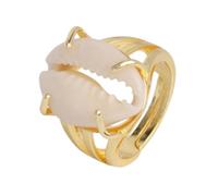 Tesselite Anneaux en Pierre - Bague de Conque Blanche Naturelle Femmes Hommes Bande de Coquillage réglable Blanc Bijoux de fête d'été sur la Plage, G, Taille Unique