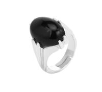 Tesselite Anneaux en Pierre - Bague en Pierre Naturelle Perles Ovales Quartz Rose Améthyste Cristal Bague réglable Bijoux Blancs Hommes Femmes, Obsidienne, S, Taille Unique