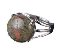 Tesselite Bague en Pierre - Bague en Cristal pour Femme Bague en Pierre Naturelle Bague en Perles Aventurine Verte Améthyste Quartz Blanc Bijoux de fête, Unakite, Taille Unique