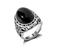 Tesselite Bague réglable Ouverte en Pierre Naturelle Vintage incrustée de Pierres précieuses, Bague créative en Agate Noire œil de Tigre, Bijoux de personnalité Unisexe pour l'été - 1 pièce Agate n