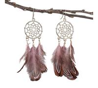 Tesselite Boucles d'oreilles en Fausses Plumes pour Femmes, Boucles d'oreilles Longues à Franges bohème avec Attrape-rêves, Cadeau pour Filles, Rose, Taille Unique