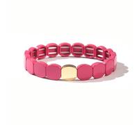 Tesselite Bracelet élastique bohème coloré Brillant à Une Seule Couche de Couleur Bonbon, Unisexe, à Porter au Quotidien, Bijoux pour Les Mains au Printemps - 1 pièce, Rose Rouge, Taille Unique