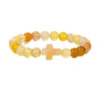 Tesselite Bracelet en Pierre - Bracelet à Breloques Croix de Mode Quartz Agate Pierre 8mm Bracelet de Perles Femmes Hommes Couple Doux Bijoux Cadeau, Agate, 1, Taille Unique