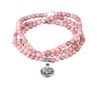 Tesselite Bracelet en Pierre-Bracelet Femme 4mm Pierre Naturelle Cristal 108 Perles Mala Bracelet Multicouche Fleur Perle Raccords Fille Bijoux, Ligne Rhodonite, Taille Unique