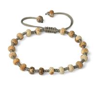 Tesselite Bracelet en Pierre-Bracelets tressés en Pierre Naturelle à facettes Perle Ronde 6mm Cristal Quartz Gris Corde de Tissage Femmes Bracelet Bijoux, Jaspe Photo, Taille Unique