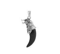 Tesselite Collier en Pierre - Collier Homme Dragon Viking Pierre Naturelle Forme de Loup Pendentif en Cristal Améthystes Quartz Rose Colliers Gothiques Bijoux, Obsidienne Noire, Taille Unique