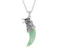 Tesselite Collier en Pierre - Collier Homme Dragon Viking Pierre Naturelle Forme de Loup Pendentif en Cristal Améthystes Quartz Rose Colliers Gothiques Bijoux, Collier Aventurine, Taille Unique