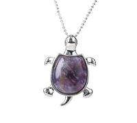 Tesselite Collier Pendentif Tortue en Pierre Naturelle Quartz Rose Améthyste Collier Pendentif Tortue Animale Collier de Mode Unisexe à Usage Quotidien,Chaîne d'améthyste,Taille Unique