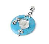 Tesselite Collier Pierre-Pendentif Pierres Naturelles pour Collier Fleur Ronde Feuille Jaspe Rouge Bleu Sable Donut Cadeaux pour Fille et Homme Port Quotidien,Bleu Turquoise,Taille Unique