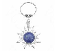 Tesselite Mode Cristal Naturel Rond DIY Bijoux Voiture Porte-clés Sac à Dos Pendentif Malachite Bleu Turquoise rétro personnalité Bijoux Accessoires Unisexe, Lapis Lazuli, Taille Unique