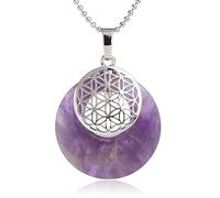 Tesselite Pierre Collier-Pierre Naturelle Fleur de Vie Pendentif Collier Évider Cercle Rose Quartz Opale Pendentifs Fit pour Femmes Hommes Charme Bijoux, améthyste, Taille Unique