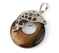 Tesselite Pierre Naturelle Creux Cercle Perle Pendentif en Forme De Poisson Clip Donut Noir Onyx Vert Aventurine Pendentifs Collier pour Femmes Hommes, Oeil de Tigre, Taille Unique