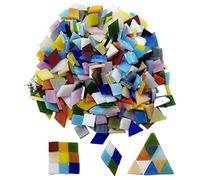 Tesselles en Verre Colorées 3 Formes(380pcs/300g), Carreaux de Mosaique Carré, Triangulaire et Losange Morceaux de Verre de Mosaïque pour Loisirs Créatifs, Décoration