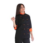 tessile astorino Broderie gratuite - Veste de cuisine pour femme - Casacca Chef noire et orange - uniforme personnalisable pour cuisine et restaurant - Fabriqué en Italie, Noir et orange., Medium