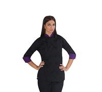 tessile astorino Broderie gratuite - Veste de cuisine pour femme - Noir et violet - Casacca Chef pour restaurant et cuisine - Fabriqué en Italie, Noir , M