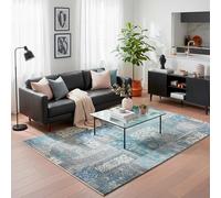 TESSO LIVING Kelim Patchwork Tapis Salon Bleu 155 X 225 cm,Tapis Chambre Moderne À Poils Courts, Ultra Doux