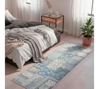 TESSO LIVING Kelim Patchwork Tapis Salon Bleu 80 X 145 cm,Tapis Chambre Moderne À Poils Courts, Ultra Doux