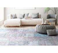 TESSO LIVING Tapis Chambre Kelim Patchwork 120x160 Bleu Ciel - Poils Courts Vintage Lavable Machine Antidérapant Coton Recy ranges Belgique Design