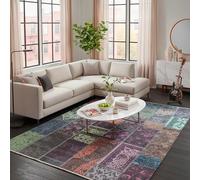 TESSO LIVING Tapis Chambre Kelim Patchwork 120x160 Multicolore - Poils Courts Vintage Lavable Machine Antidérapant Coton Recy ranges Belgique Design