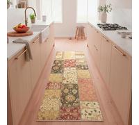 TESSO LIVING Tapis Couloir Kelim Patchwork 80x195 Rouge - Poils Courts Vintage Lavable Machine Antidérapant Coton Recy ranges Salon Chambre
