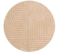 TESSO LIVING Tapis de Salon Style Bohème - Tapis Rond Beige - Ø120 cm - Tapis Moderne à Poils Courts Ultra Doux - Motif Géométrique - Idéal pour Couloir, Chambre ou Séjour