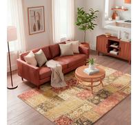 TESSO LIVING Tapis Salon Kelim Patchwork 155x225 Rouge - Poils Courts Vintage Lavable Machine Antidérapant Coton Recy ranges Belgique Design