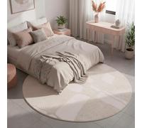 TESSO LIVING Tapis Salon Ronde Style Scandi - Blanc Ø160 cm - Motif Berbere Haut Relief - Tapis de Chambre Shaggy