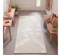 TESSO LIVING Tapis Salon Style Scandi - Blanc 80 x 150 cm - Motif Berbere Haut Relief - Tapis de Chambre Shaggy