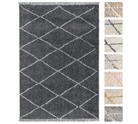 TESSO LIVING Tapis Shaggy Salon 120 x 160 Anthracite Dessin Diamant, Tapis Salon Poils Longs Extra Doux