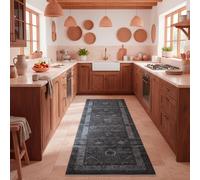 TESSO LIVING Vintage Tapis Couloir Anthracite 80cm x 215cm, Tapis Berbere Boho, Poils Courts Lavable, Tapis Antidérapant