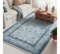 TESSO LIVING Vintage Tapis Couloir Bleu Jean 120cm x 160cm, Tapis Berbere Boho, Poils Courts Lavable, Tapis Antidérapant