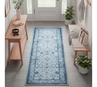 TESSO LIVING Vintage Tapis Couloir Bleu Jean 80cm x 215cm, Tapis Berbere Boho, Poils Courts Lavable, Tapis Antidérapant