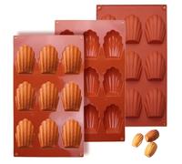 TESSTSY 3 Pièces Mini Moule A Madeleine Silicone, Moule en Silicone Madeleine, 9 Cavités Moule Antiadhésif en Forme de Coquille pour Faire du Chocolat, Gâteau, Bonbons, Pudding (Rouge Brique)