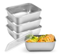 TESSTSY 4 Pieces Boite Alimentaire Inox 13.5x10.5x5.5 cm, Boîte à Charcuterie en Acier Inoxydable, Boite Inox Alimentaire avec Couvercle, Boite de Conservation Alimentaire, pour Four Congélateur