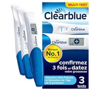 Clearblue Multi Test de grossesse Testez et confirmez, Des résultats 6 jours plus tôt (tests visuels précoces), Vous indique le nombre de semaines (test digital), Kit de 3 tests (1 digital, 2 visuels)