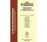 Test de Rorschah et perception Perspectives cognitives et phénoménologiques - Jérôme Englebert - Cercle Hermeneutique - broché - Revue