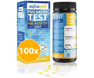Test eau Piscine 3en1 - Chlore, pH et alcalinité - 100 bandelettes | Bandelettes d'analyse de l'eau