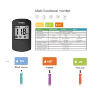Test multifonction de glycémie et de cétone d'acide uricique 3 en 1, grand écran LCD, Kit de glucomètre, testeur de cétone de sang pour le diabète mg meter BG 50