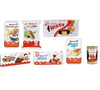 Test pack Kinder Ferrero Brioss Colazione più Panecioc Delice Snack Cards Fiesta + Italian Gourmet polpa 400g