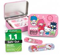 [ Test SEHR GUT, Note 1.1 *] Hello Kitty Friends Pansements pour enfants - Boîte métallique - 24 Pansements - Design mignon - Boîte de rangement pour pansements d'enfants