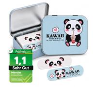 [ Test SEHR GUT, Note 1.1 *] Kawaii Panda Pansements pour enfants - Boîte métallique - 24 Pansements - Design mignon - Boîte de rangement pour pansements d'enfants