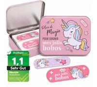 [ Test SEHR GUT, Note 1.1 *] Unicorn Pansements pour enfants - Boîte métallique - 24 Pansements - Design mignon - Boîte de rangement pour pansements d'enfants