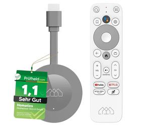 [Test très bien, note 1.1*] Homatics Dongle G 4K | Certifié pour Netflix & Google TV | Clé TV WiFi LAN Chromecast intégrée avec Google Assistant Télécommande vocale pour téléviseur et Smart TV