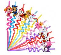 [Test très bien, note 1.1 *] Paw Patrol, Hello Kitty & Licorne - Lot de 12 pailles réutilisables en plastique - Pailles de fête colorées pour anniversaire d'enfant
