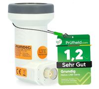 [Test très bon, note 1.2 *] LNB simple GSS Helios + 2 fiches F, avec blindage LTE et protection contre le soleil, 1 compartiment HD, 4 K LMB pour 1 participant, (télévision, récepteur satellite) LNC