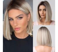 testar Perruque blonde courte pour femme courte et droite ombrée blonde cheveux naturels naturels perruques synthétiques sans colle pour usage quotidien fête 12 pouces