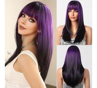 testar Perruques violettes pour femmes perruques longues droites en couches violettes noires avec frange couleur naturelle aspect fibre synthétique résistante à la chaleur perruques pour femmes pour